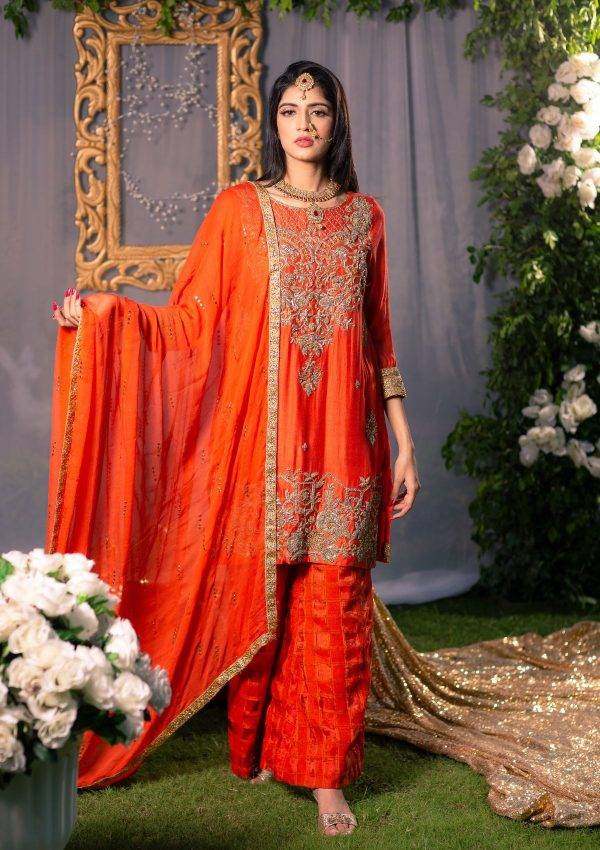 Orange Embroidered Dress for Party