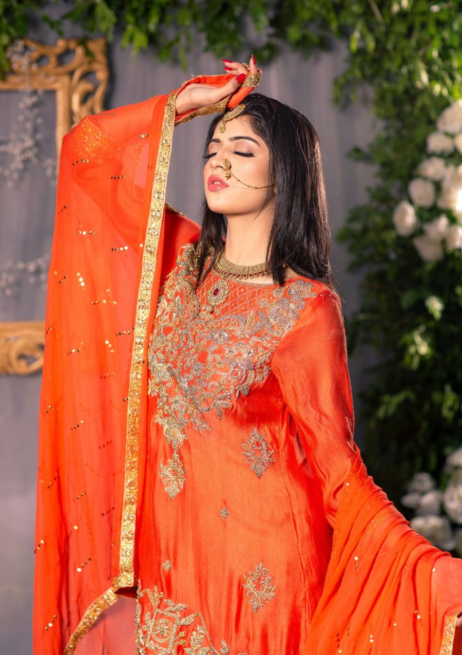 Orange Embroidered Dress for Party