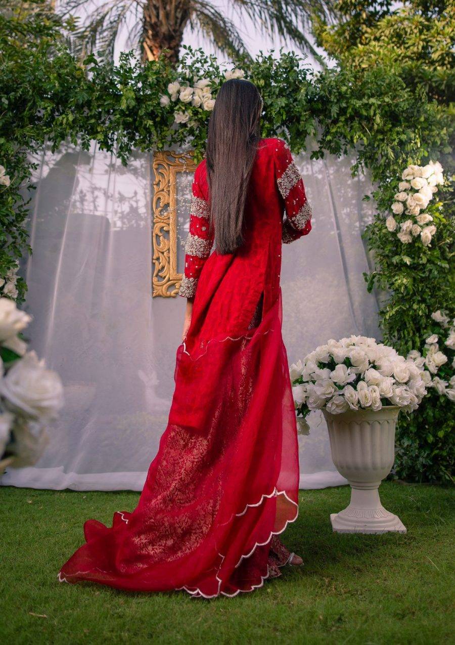 Red Heavy Embroidery Wedding Party Dress Back View