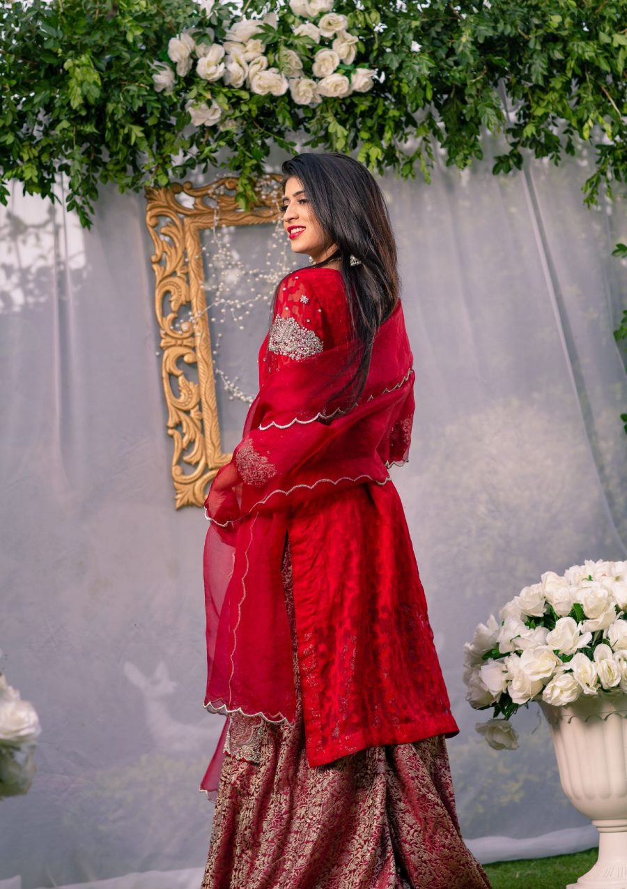 Red Heavy Embroidery Wedding Party Dress Back