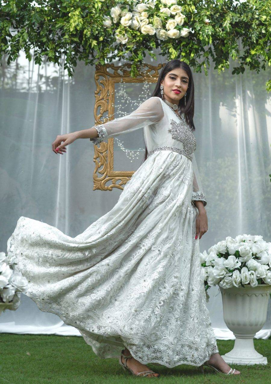 White Floor Length Flared Gown