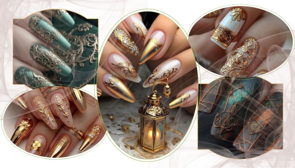 Gold foil or metallic patterns Nail Styles